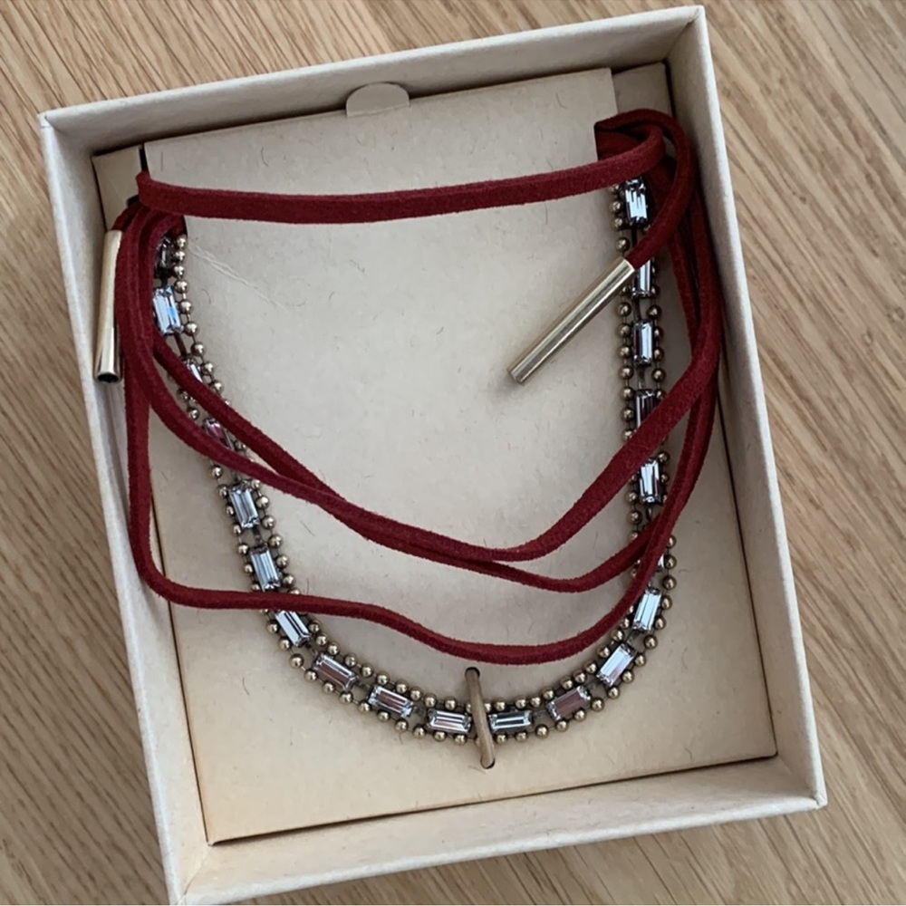 Jen Atkin Chloe + Isabel Red Leather Crystal Lariat Necklace or Headpiece